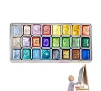 Moreeulsi Kit de peinture nacrée artistique, peinture métallisée aquarelle, boîte de peinture solide à paillettes, kits de peinture artisanale avec 24 couleurs captivantes pour les étudiants