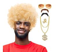 Moreeulsi Perruque disco pour homme | Tenues des années 70 pour homme - Costumes disco des années 70, costume disco pour homme, tenues des années 70 pour homme, ensemble complet de 6 pièces pour