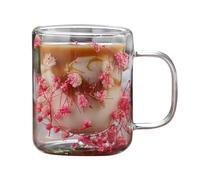 Moreeulsi Tasse en verre à fleurs séchées de 250 ml pour boisson, 10 x 7,5 cm avec poignées, tasses à café en verre à double paroi, fleurs séchées transparentes