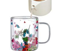 Moreeulsi Tasse en verre à fleurs séchées de 250 ml pour boisson, 10 x 7,5 cm avec poignées, tasses à café en verre à double paroi, fleurs séchées transparentes