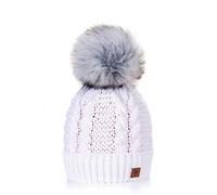 morefaz Femme Beanie Cristaux Chapeau Hat Crystal Grande Pom Pom Bonnet d'hiver Chaud Doublure Polaire MFAZ Ltd (White)