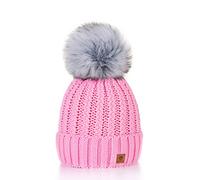morefaz Femme Beanie Cristaux Chapeau Hat Crystal Grande Pom Pom Bonnet d'hiver Chaud Doublure Polaire MFAZ Ltd (Pink)