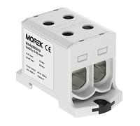 Morek MAA2095A10 Borne de répartition 2 pôles 6-95 mm², 490 A, 1500 V, bloc de distribution Al/Cu pour rail DIN TH35, gris, OTL95-2