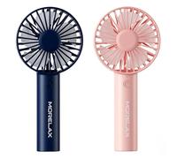 Morelax Lot de 2 ventilateurs portatifs à 3 vitesses - Rechargeable par USB - Avec base de table - Pour voyage, bureau, maison, extérieur Bleu-Rose