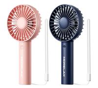 Morelax Lot de 2 ventilateurs portatifs à 3 vitesses - Rechargeable par USB - Avec base de table - Pour voyage, bureau, maison, extérieur (Rose)(Bleu)
