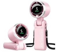 Morelax Ventilateur Portable, Turbo Haute Vitesse, 5 Vitesses avec Affichage LED, Moteur Puissant, 4 000 mAh, Rechargeable par USB, pour Activités de Plein Air, Voyages, Travail, Rose