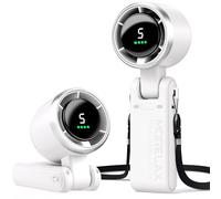 Morelax Ventilateur Portable, Turbo Haute Vitesse, 5 Vitesses avec Affichage LED, Moteur Puissant, 4 000 mAh, Rechargeable par USB, pour Activités de Plein Air, Voyages, Travail, Blanc