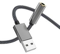 Morelecs Adaptateur audio USB vers jack 3,5 mm, câble USB vers auxiliaire avec micro TRRS 4 pôles pris en charge USB vers casque avec puce intégrée Carte son externe pour PS4 PC et plus encore - 1,9 m