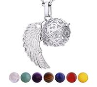 Morella Collier Femme 70 cm en Acier Inoxydable avec Pendentif ails d'anges et 7 Pierres précieuses minéraux Chakra sphères Boules dans Une Pochette en Velours