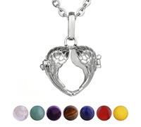 Morella Collier Femme 70 cm en Acier Inoxydable avec Pendentif cœur ails d'ange et 7 Pierres précieuses minéraux Chakra sphères Boules dans Une Pochette en Velours