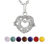 Morella Collier Femme 70 cm en Acier Inoxydable avec Pendentif cœur et 7 Pierres précieuses minéraux Chakra sphères Boules dans Une Pochette en Velours