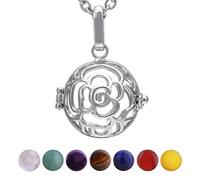 Morella Collier Femme 70 cm en Acier Inoxydable avec Pendentif Roses et 7 Pierres précieuses minéraux Chakra sphères Boules dans Une Pochette en Velours