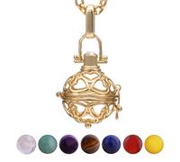 Morella Collier Femme 70 cm en Acier Inoxydable Or avec Pendentif cœurs et 7 Pierres précieuses minéraux Chakra sphères Boules dans Une Pochette en Velours
