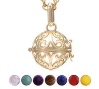 Morella Collier Femme 70 cm en Acier Inoxydable Or avec Pendentif et 7 Pierres précieuses minéraux Chakra sphères Boules dans Une Pochette en Velours