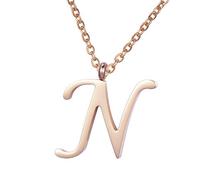 Morella Collier pour Femmes en Acier Inoxydable Or Rose avec Pendentif Lettre N