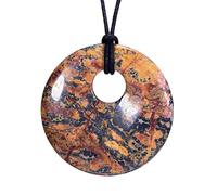 Morella Femme Collier 80 cm avec Donut Pendentif Pierre Précieuse Jaspe léopard dans Petit Sac