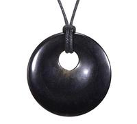Morella Femme Collier 80 cm avec Donut Pendentif Pierre Précieuse Obsidienne Noire dans Petit Sac