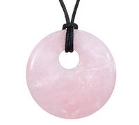Morella Femme Collier 80 cm avec Donut Pendentif Pierre Précieuse Quartz Rose dans Petit Sac