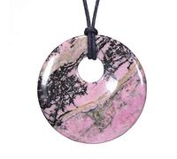 Morella Femme Collier 80 cm avec Donut Pendentif Pierre Précieuse Rhodonite dans Petit Sac