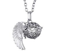 Morella Femme Collier Ange Gardien en Acier Inoxydable 70 cm avec Ailes d'ange et Boule sonore en zircons Ø 16 mm dans Une Pochette en Velours