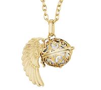 Morella Femme Collier Ange Gardien en Acier Inoxydable Or 70 cm avec Ailes d'ange et Boule sonore Blanche 16 mm dans Une Pochette en Velours