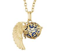 Morella Femme Collier Ange Gardien en Acier Inoxydable Or 70 cm avec Ailes d'ange et Boule sonore Bleu 16 mm dans Une Pochette en Velours