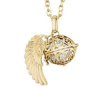 Morella Femme Collier Ange Gardien en Acier Inoxydable Or 70 cm avec Ailes d'ange et Boule sonore en zircons Blancs 16 mm dans Une Pochette en Velours