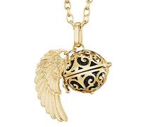 Morella Femme Collier Ange Gardien en Acier Inoxydable Or 70 cm avec Ailes d'ange et Boule sonore en zircons Noirs 16 mm dans Une Pochette en Velours