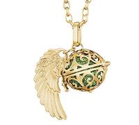 Morella Femme Collier Ange Gardien en Acier Inoxydable Or 70 cm avec Ailes d'ange et Boule sonore en zircons Verts 16 mm dans Une Pochette en Velours