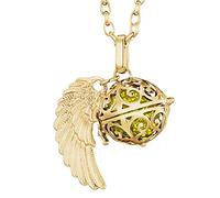 Morella Femme Collier Ange Gardien en Acier Inoxydable Or 70 cm avec Ailes d'ange et Boule sonore Jaune 16 mm dans Une Pochette en Velours