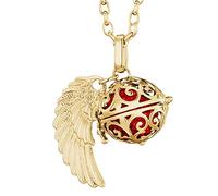 Morella femme Collier ange gardien en acier inoxydable or 70 cm avec ailes d'ange et boule sonore rouge 16 mm dans une pochette en velours