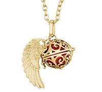 Morella femme Collier ange gardien en acier inoxydable or 70 cm avec ailes d'ange et boule sonore rouge 16 mm dans une pochette en velours