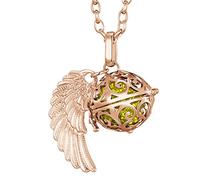 Morella Femme Collier Ange Gardien en Acier Inoxydable Or Rose 70 cm avec Ailes d'ange et Boule sonore Jaune 16 mm dans Une Pochette en Velours