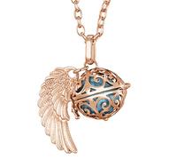 Morella Femme Collier Ange Gardien en Acier Inoxydable Or Rose 70 cm avec Ailes d'ange et Boule sonore Bleu-Ciel 16 mm dans Une Pochette en Velours