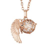 Morella Femme Collier Ange Gardien en Acier Inoxydable Or Rose 70 cm avec Ailes d'ange et Boule sonore Blanche 16 mm dans Une Pochette en Velours