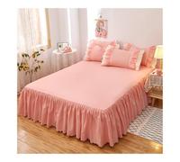 MORENTSU Cache-sommier 1/3 pièces à volants avec bande élastique de couleur unie pour lit simple/grand lit/king size ou 2 taies d'oreiller (rose jade, jupe 3 pièces 150 x 200 cm)