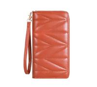 MORENTSU Portefeuille long matelassé tendance pour femme, fermeture éclair autour de l'embrayage, porte-monnaie, plusieurs emplacements pour cartes, sac pour téléphone portable, marron, Taille unique