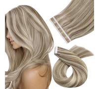 Moresoo 45 cm Extension Cheveux Naturel Adhesif Brun Clair et Blond Platine Invisible Tape Extension Adhesive Cheveux Humain 10 Pièces #P9A/60 25g