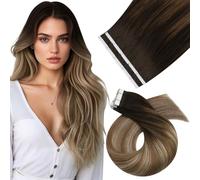 Moresoo 45 cm Extension Cheveux Naturel Adhesif Remy Extension Adhesive Cheveux Naturel Ombre Marron Foncé à Blond Foncé avec Blond Doré #4/10/16 10 Pièces 25g