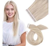 Moresoo 60 cm Extension Cheveux Naturel Adhesif Blond Cendré et Blond Décoloré Remy Humain Extension Adhésive Cheveux Naturel 10 Pièces 25g #P18/613