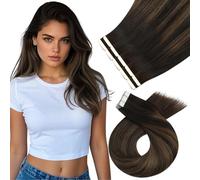 Moresoo 60 cm Extension Cheveux Naturel Adhesif Ombre Brun le plus Foncé avec Brun Moyen Remy Tape in Extension Adhesive 10pcs 25g #2/6/2