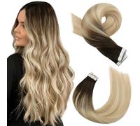 Moresoo Blond Extention Cheveux Naturelles Adhesif Dégradé 60cm 50g 20pcs Adhesif Extension Cheveux Balayage Brun Foncé à Blond Sans Couture 60cm #2/27/613 Pour Volume Instantané