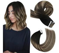 Moresoo Extension Cheveux Naturel Adhesif 20 Pièces Invisible Tape in Extension Adhesive Ombre Noir Naturel à Brun Foncé avec Blond Caramel Lisse Respirants #1B/3/27 30 cm 30g