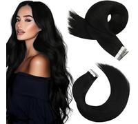 Moresoo Extension Cheveux Naturel Adhesif 55 cm Noir Naturel Remy Humain Tape Hair Extension Adhesive Invisible Noir Long #1B 20 Pièces 50g