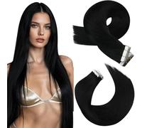 Moresoo Extension Cheveux Naturel Adhesif 60 cm 50g Noir de Jais Extension Cheveux Adhesive Invisible Tape Extension Adhesif Extensions Bandes Adhesives Cheveux Humains Noir 20 Pieces #1