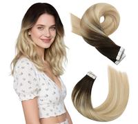 Moresoo Extension Cheveux Naturel Adhesif Balayage Brun le Plus Foncé à Blond Caramel avec Blond Décoloré Extension Band Adhesive Cheveux Humain #2/27/613 35 cm 20 Pièces 50g