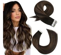 Moresoo Extension Cheveux Naturel Adhesif Balayage Remy Extension Adhesive Cheveux Humain Brun le plus Foncé avec Brun Moyen #2/6/2 55 cm 20 Pièces 50g