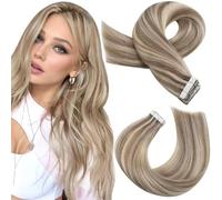 Moresoo Extension Cheveux Naturel Adhesif Brun Clair et Blond Platine Tape Hair Extension Adhesive Cheveux Humain Invisible 20pcs #P9A/60 40 cm 50g