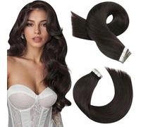 Moresoo Extension Cheveux Naturel Adhesif Brun le Plus Foncé 20 Pièces Remy Lisse Extension Adhésive Cheveux Humain Brun Foncé #2 35 cm 40g