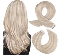 Moresoo Extension Cheveux Naturel Adhesif Invisible Extension Bande Adhesive Cheveux Humain Blond Cendré et Blond Décoloré 55 cm 20 Pièces 50g #P18/613